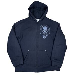 vintage y2k 2000s Hybrid skull affliction emo style sherpa zip up hoodie Large